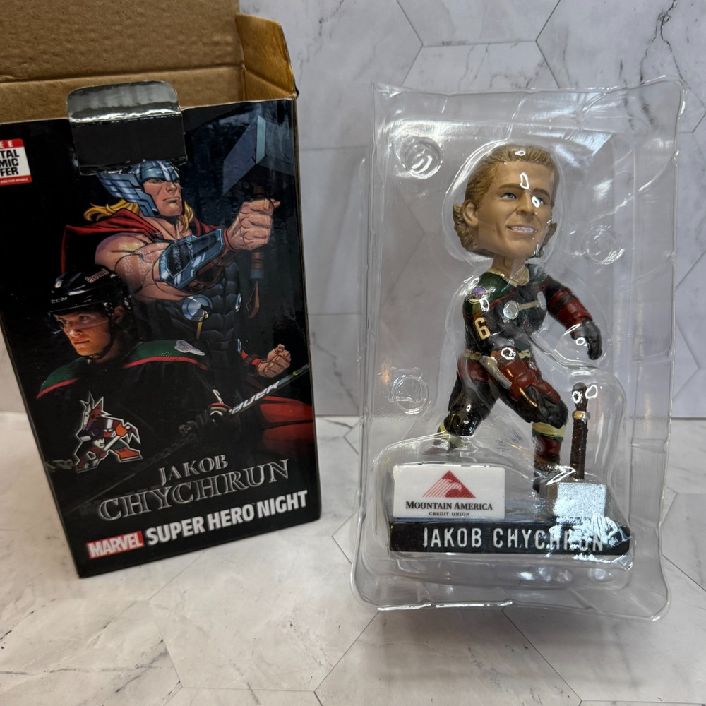 NIB Jakob Chychrun Bobble Head #6 Thor Marvel Arizona Coyotes Super Hero Night